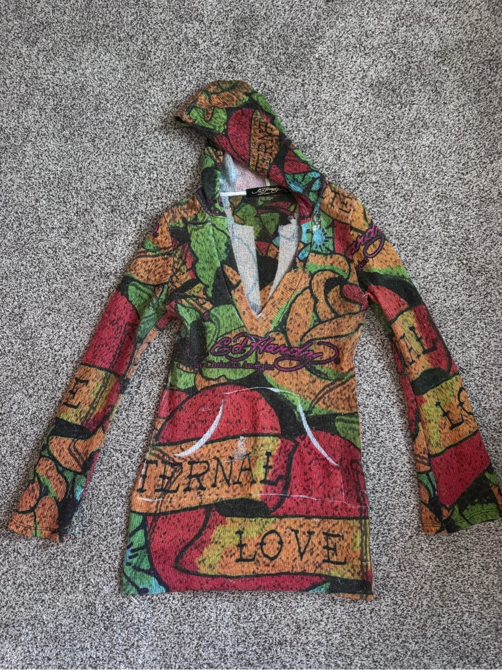 Vintage Rare Ed Hardy L Hoodie Y2K 90s Alternative Tattoo Art Punk